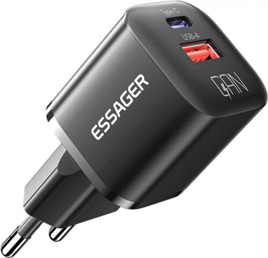 Мережевий зарядний пристрій Essager Camber 20W GaN Travel Phone Charger USB A + Type C EU (ECTAC-HMB01-P) Black  - фото - інтернет-магазин електроніки та побутової техніки TTT
