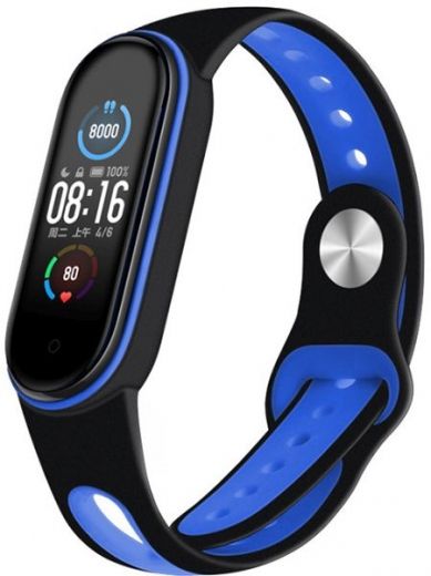 Ремінець BeCover Sport Style для Xiaomi Mi Smart Band 5 (705166) Black-Deep Blue - фото - інтернет-магазин електроніки та побутової техніки TTT