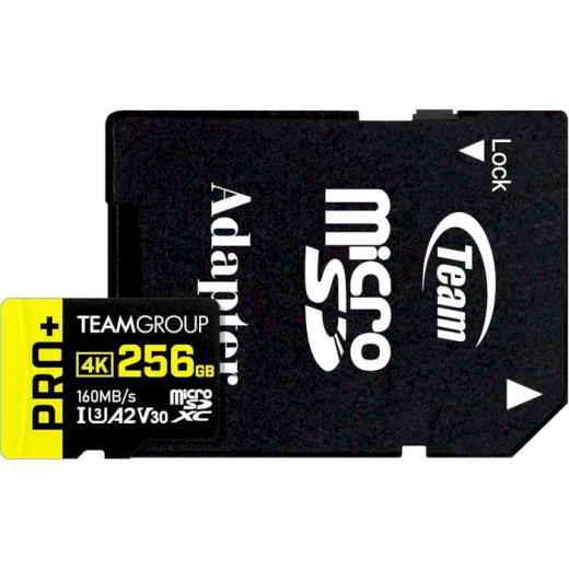 Карта памяти Team Group Pro+ MicroSDXC 256GB Class 10 UHS-I U3 V30 A2 + SD adapter (TPPMSDX256GIA2V3003) - фото Карта памяти Team Group Pro+ MicroSDXC 256GB Class 10 UHS-I U3 V30 A2 + SD adapter (TPPMSDX256GIA2V3003) - фото - интернет-магазин электроники и бытовой техники TTT
