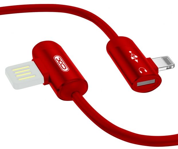 Кабель USB XO NB38 lightning 1m 2.4A with Audio adapter L-shape Red - фото Кабель USB XO NB38 lightning 1m 2.4A with Audio adapter L-shape Red - фото - интернет-магазин электроники и бытовой техники TTT