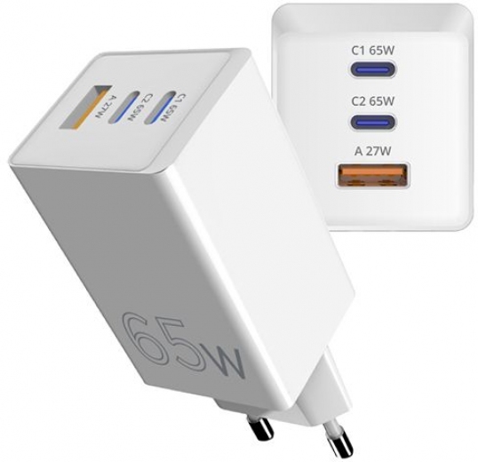 Мережевий зарядний пристрій Sigma X-power 65W PS65-01 (GaN PD/QC Charger, 2×USB-C+1×USB-A) - фото - інтернет-магазин електроніки та побутової техніки TTT