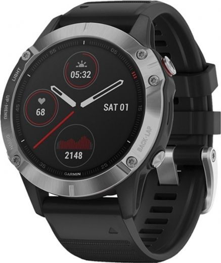 Годинник Garmin Fenix 6 Silver with Black Band (010-02158-00) - фото - інтернет-магазин електроніки та побутової техніки TTT