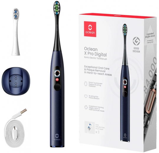 Электрическая зубная щетка Oclean X Pro Digital Dark Blue - фото - интернет-магазин электроники и бытовой техники TTT