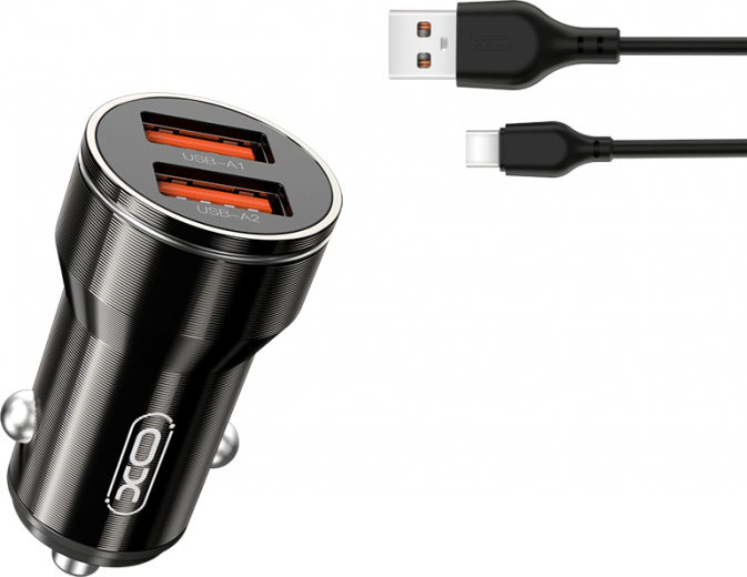 Автомобільний зарядний пристрій XO CC48 Metal Smart Car Charger 2USB 2.4A + type-C cable Black - фото Автомобільний зарядний пристрій XO CC48 Metal Smart Car Charger 2USB 2.4A + type-C cable Black - фото - інтернет-магазин електроніки та побутової техніки TTT