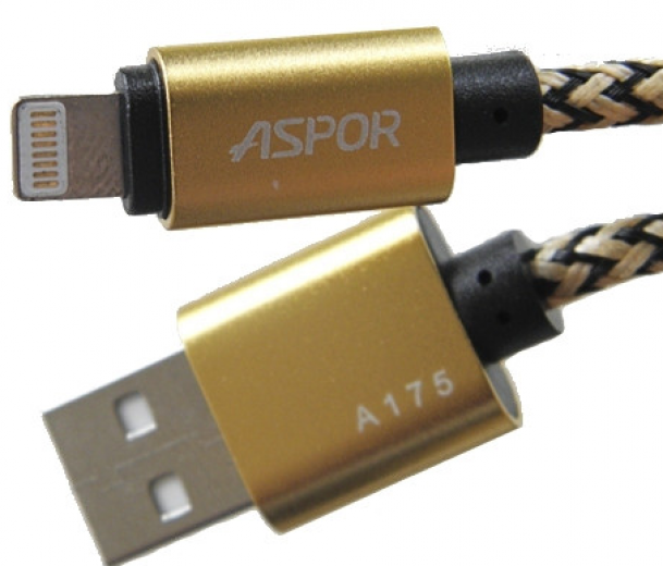 Кабель USB Aspor A173 Lightning 0.3 м/3A Gold - фото - интернет-магазин электроники и бытовой техники TTT