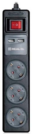 Фільтр живлення Real-El RS-3 USB Charge 1.8 м Black - фото Фільтр живлення Real-El RS-3 USB Charge 1.8 м Black - фото - інтернет-магазин електроніки та побутової техніки TTT