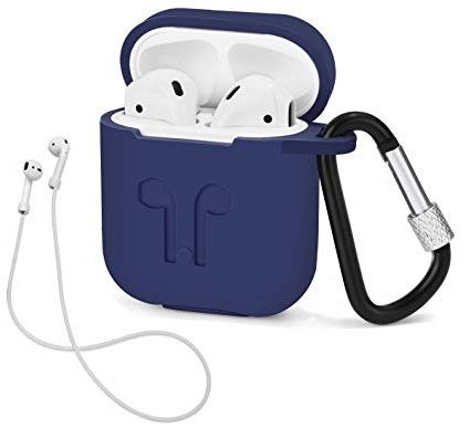 Чехол для наушников Apple AirPods Silicone Case with carbine + Straps Dark Blue - фото - интернет-магазин электроники и бытовой техники TTT