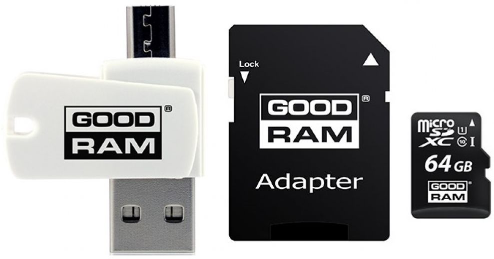 Карта памяти GOODRAM 64 GB microSDXC class 10 UHS-I All-in-One (M1A4-0640R12) - фото Карта памяти GOODRAM 64 GB microSDXC class 10 UHS-I All-in-One (M1A4-0640R12) - фото - интернет-магазин электроники и бытовой техники TTT