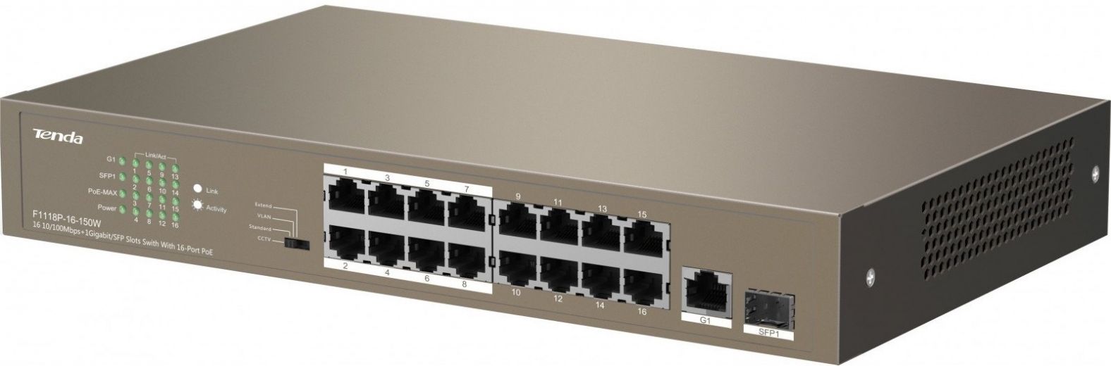 Комутатор Tenda TEF1118P-16-150W - фото - інтернет-магазин електроніки та побутової техніки TTT