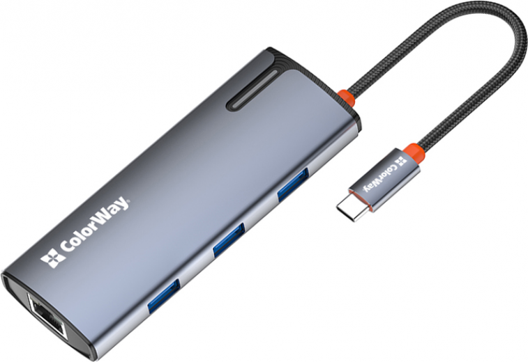 USB-хаб ColorWay USB-C - 3xUSB-A 3.0 HDMI 4K RJ-45 USB-C PD 100W (CW-HUB02) Dark Grey  - фото USB-хаб ColorWay USB-C - 3xUSB-A 3.0 HDMI 4K RJ-45 USB-C PD 100W (CW-HUB02) Dark Grey  - фото - інтернет-магазин електроніки та побутової техніки TTT