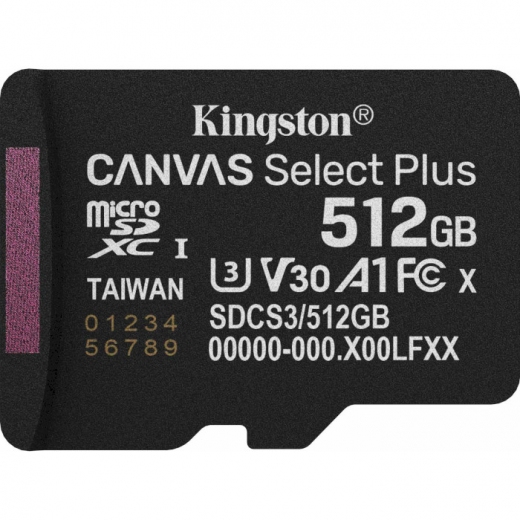 Карта пам'яті Kingston Canvas Select Plus microSDXC 512GB UHS-I U3 V30 (SDCS3/512GBSP) - фото - інтернет-магазин електроніки та побутової техніки TTT