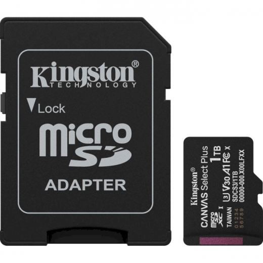 Карта пам'яті Kingston Canvas Select Plus microSDXC 1TB UHS-I U3 V30 + SD-адаптер (SDCS3/1TB) - фото - інтернет-магазин електроніки та побутової техніки TTT