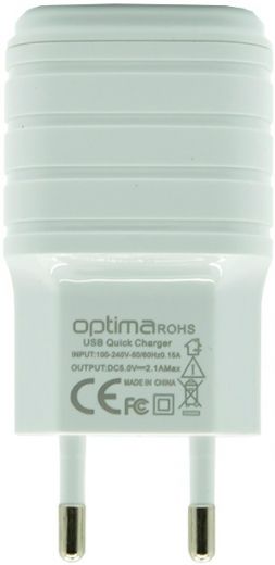 Мережевий зарядний пристрій Optima 2 USB (2.1A) White - фото - інтернет-магазин електроніки та побутової техніки TTT