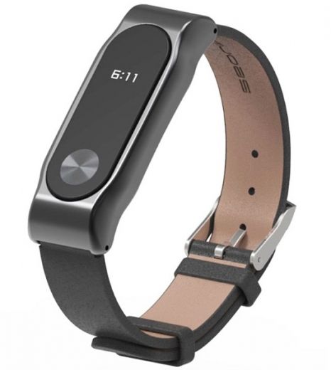 Ремінець для Xiaomi Mi Band 2 Leather Band Black - фото - інтернет-магазин електроніки та побутової техніки TTT