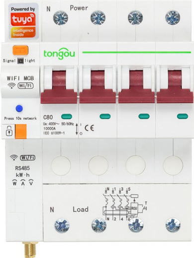 Умный 4-полюсный переключатель Tuya Wi-Fi, RS485, 63A (HS082260) - фото - интернет-магазин электроники и бытовой техники TTT