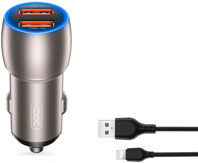 Автомобільний зарядний пристрій XO CC52 Metal Smart Car Charger 2USB 36W QC3.0 Lightning cableTranish - фото Автомобільний зарядний пристрій XO CC52 Metal Smart Car Charger 2USB 36W QC3.0 Lightning cableTranish - фото - інтернет-магазин електроніки та побутової техніки TTT
