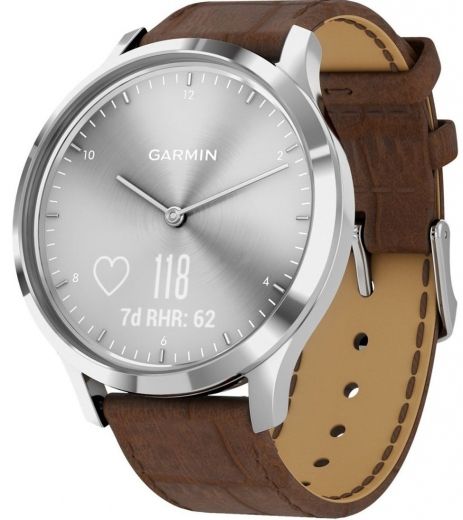 Смарт-годинник GARMIN Vivomove HR Premium Silver Stainless Steel Case with Dark Brown Embossed Italian Leather Band (010-01850-AD) - фото - інтернет-магазин електроніки та побутової техніки TTT