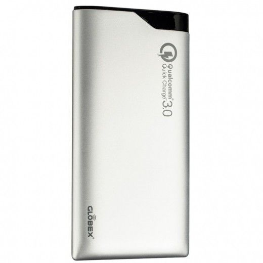 Батарея універсальна Globex QC 3.0 10000 mAh Silver (Q100P) - фото - інтернет-магазин електроніки та побутової техніки TTT