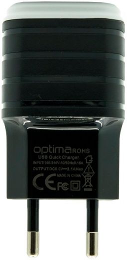 Мережевий зарядний пристрій Optima 2 USB (2.1A) Black - фото - інтернет-магазин електроніки та побутової техніки TTT