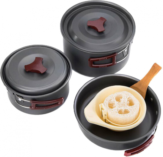 Набір посуду для кемпінгу Naturehike 3-4 NH 2 каструлі + кришки + сковорода carbon NH15T203-G (6927595787205) - фото Набір посуду для кемпінгу Naturehike 3-4 NH 2 каструлі + кришки + сковорода carbon NH15T203-G (6927595787205) - фото - інтернет-магазин електроніки та побутової техніки TTT