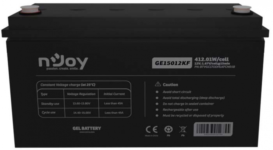 Акумуляторна батарея nJoy GE15012KF 12V 150AH (BTVGCLTODHLKFCN01B) GEL - фото - інтернет-магазин електроніки та побутової техніки TTT