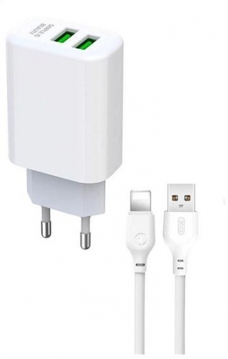Сетевое зарядное устройство XO L85C 2USB 2.4A Lightning cable White - фото Сетевое зарядное устройство XO L85C 2USB 2.4A Lightning cable White - фото - интернет-магазин электроники и бытовой техники TTT
