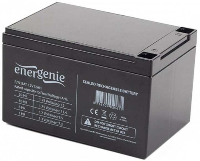 Акумуляторна батарея EnerGenie 12V 12AH (BAT-12V12AH) AGM - фото Акумуляторна батарея EnerGenie 12V 12AH (BAT-12V12AH) AGM - фото - інтернет-магазин електроніки та побутової техніки TTT