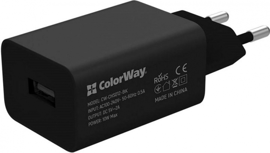 Мережевий зарядний пристрій ColorWay 1USB Auto ID 2A (10W) + кабель MicroUSB (CW-CHS012CM-BK) Black - фото - інтернет-магазин електроніки та побутової техніки TTT