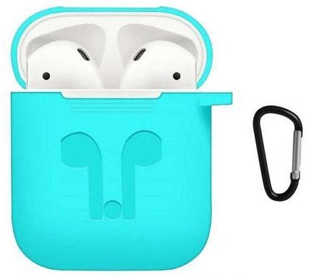 Чехол для наушников Apple AirPods Silicone Case with carbine + Straps Turquoise - фото - интернет-магазин электроники и бытовой техники TTT