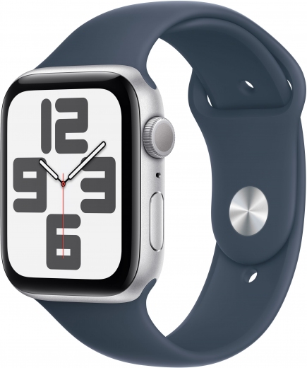 Apple Watch SE (2023) GPS 44mm Silver Aluminium Case with Storm Blue Sport Band - M/L (MREE3QP/A) - фото - інтернет-магазин електроніки та побутової техніки TTT