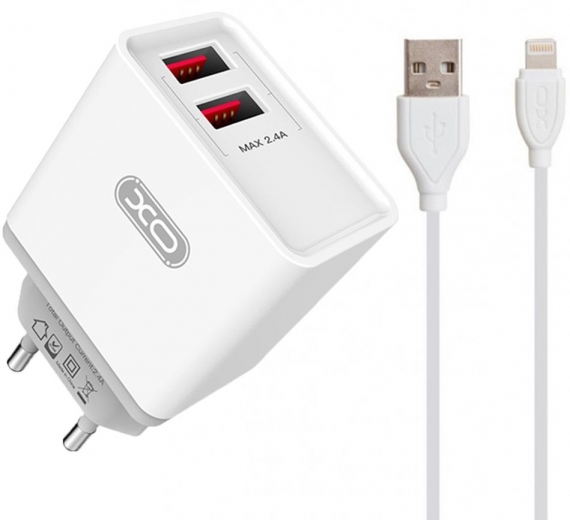 Мережевий зарядний пристрій XO L31 2USB 2.4A Lightning USB White (116652) - Уцінка - фото - інтернет-магазин електроніки та побутової техніки TTT