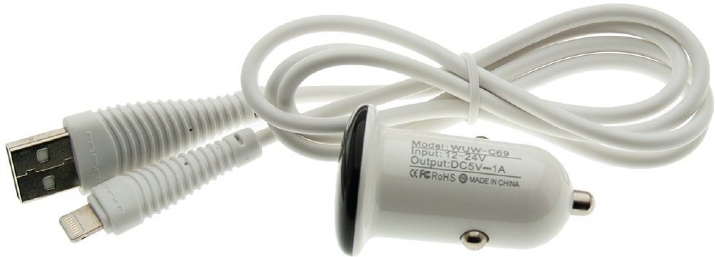 Автомобільний зарядний пристрій WUW T21 1USB 1A + lightning cable White (113969) - Уцінка - фото - інтернет-магазин електроніки та побутової техніки TTT