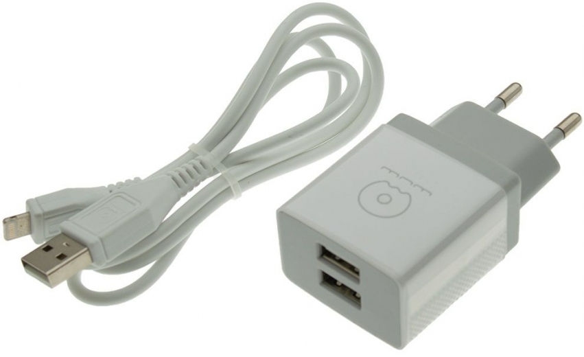 Зарядное устройство WUW T23 2USB 2.1A + lightning cable (WUW-T23) White (113964) - Уценка - фото - интернет-магазин электроники и бытовой техники TTT