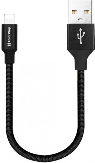 Кабель ColorWay USB — Apple Lightning 2.4 А 25 см (CW-CBUL048-BK) Black (183998) - Уцінка - фото - інтернет-магазин електроніки та побутової техніки TTT