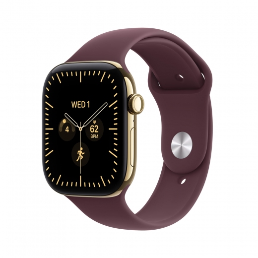 Apple Watch Series 12 GPS + Cellular 42mm Radiant Gold Titanium Case with Burgundy Sport Band - M/L (MJGK4RK/A) - фото - интернет-магазин электроники и бытовой техники TTT