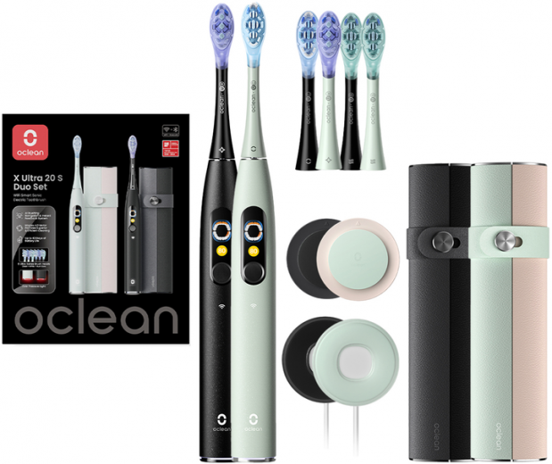 Электрическая зубная щетка Oclean X Ultra 20 S Electric Toothbrush Duo Set Green+Black - фото Электрическая зубная щетка Oclean X Ultra 20 S Electric Toothbrush Duo Set Green+Black - фото - интернет-магазин электроники и бытовой техники TTT