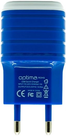 Мережевий зарядний пристрій Optima 2 USB (2.1A) Blue - фото - інтернет-магазин електроніки та побутової техніки TTT