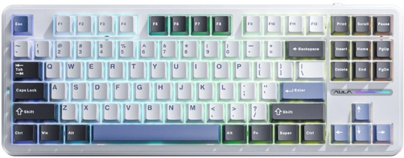 Клавиатура беспроводная AULA F87 Gasket Greywood V3 Wireless/Bluetooth/USB EN/UA (6948391208602) White  - фото - интернет-магазин электроники и бытовой техники TTT