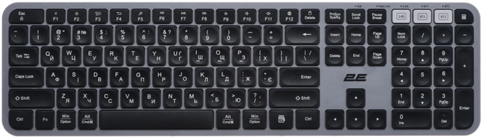 Клавіатура 2E KS240 Wireless USB/Bluetooth (2E-KS240WG_UA) Grey  - фото Клавіатура 2E KS240 Wireless USB/Bluetooth (2E-KS240WG_UA) Grey  - фото - інтернет-магазин електроніки та побутової техніки TTT