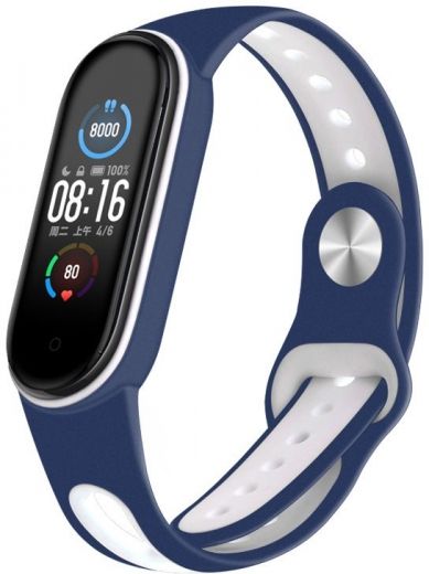Ремешок BeCover Sport Style для Xiaomi Mi Smart Band 5 (705171) Blue-White - фото - интернет-магазин электроники и бытовой техники TTT