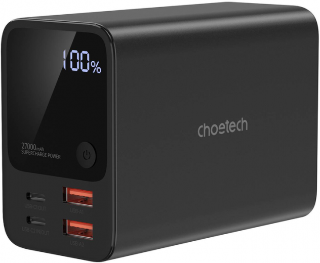 УМБ Choetech 27000mAh 222.5W 2xUSB-C PD3.0 100+100W 2xUSB-A QC3.0 22W (B635-BK) Black  - фото - интернет-магазин электроники и бытовой техники TTT