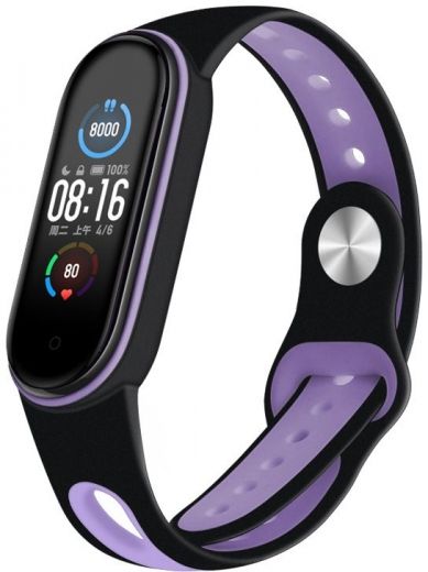 Ремешок BeCover Sport Style для Xiaomi Mi Smart Band 5 (705168) Black-Purple - фото - интернет-магазин электроники и бытовой техники TTT