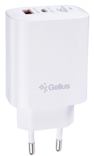 Мережевий зарядний пристрій Gelius Stratus GP-HC068 45W (1Type-C+1USB-A) White - фото - інтернет-магазин електроніки та побутової техніки TTT