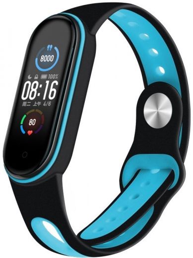 Ремешок BeCover Sport Style для Xiaomi Mi Smart Band 5 (705165) Black-Blue - фото - интернет-магазин электроники и бытовой техники TTT