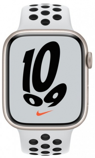 Apple Watch Series 7 Nike GPS 45mm Starlight Aluminium Case with (MKNA3UL/A) Pure Platinum/Black Nike Sport Band - фото - інтернет-магазин електроніки та побутової техніки TTT