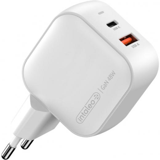 Сетевое зарядное устройство Intaleo 48W GaN USB-C PD 3.0 + USB-A QC 3.0 (TCGQPD482) White - фото - интернет-магазин электроники и бытовой техники TTT