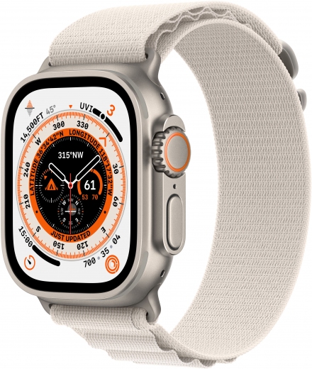 Apple Watch Ultra GPS + Cellular, 49mm Titanium Case with Starlight Alpine Loop - Small (MQFQ3UL/A) - фото - інтернет-магазин електроніки та побутової техніки TTT