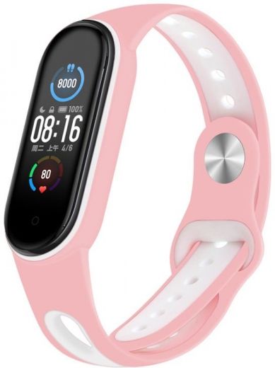 Ремешок BeCover Sport Style для Xiaomi Mi Smart Band 5 (705173) Pink-White - фото - интернет-магазин электроники и бытовой техники TTT