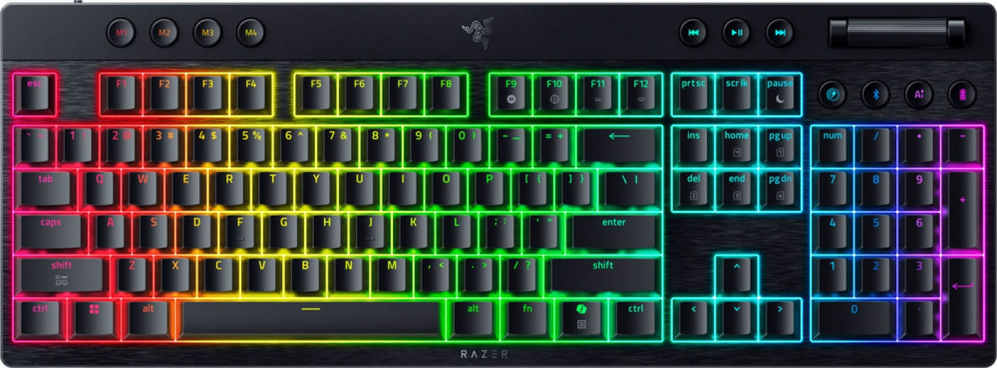 Клавиатура беспроводная Razer BlackWidow V4 Low-Profile Green RGB Bluetooth/Wireless/USB (RZ03-05270100-R3M1) Black  - фото - интернет-магазин электроники и бытовой техники TTT