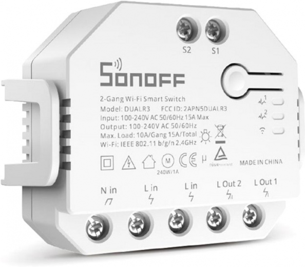 Смарт-перемикач Sonoff DUALR3 Wi-Fi з подвійним реле та вимірюванням потужності - фото - інтернет-магазин електроніки та побутової техніки TTT